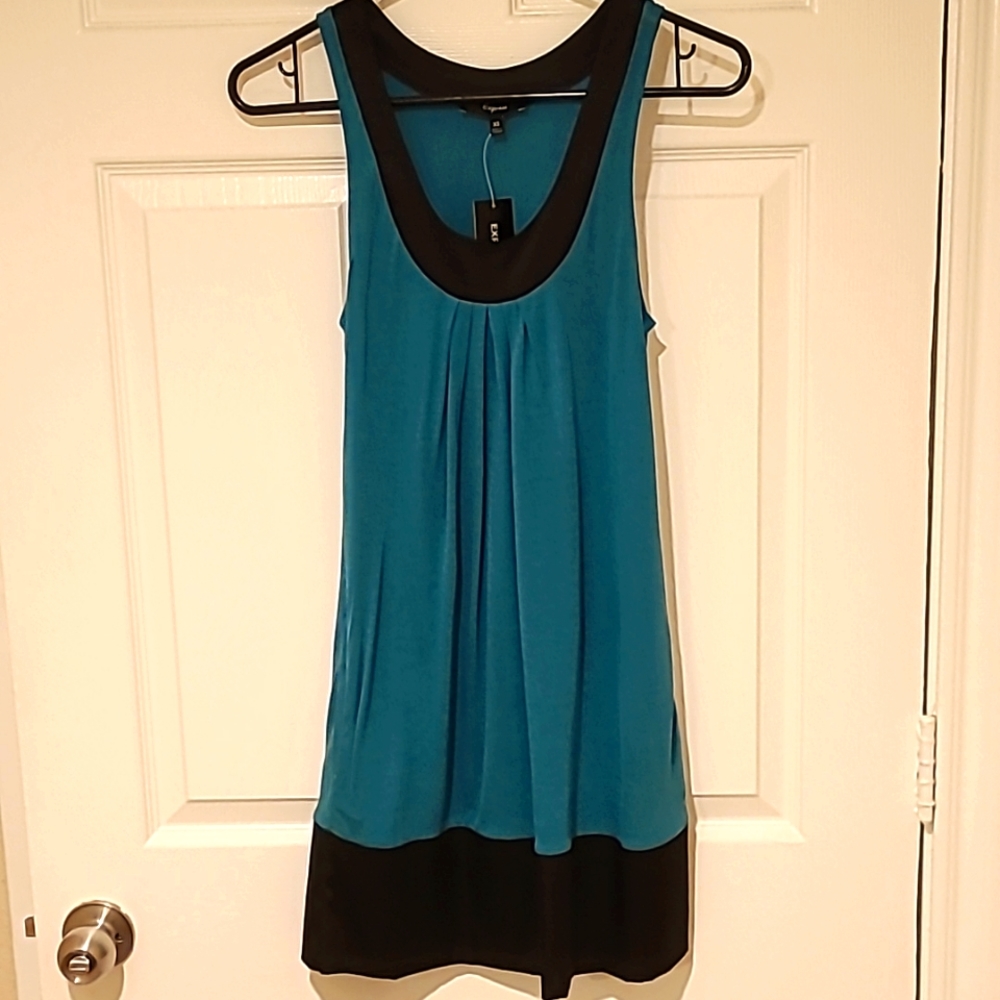 Perfect 4 summer! Express XS turquoise dress with black satin accents.